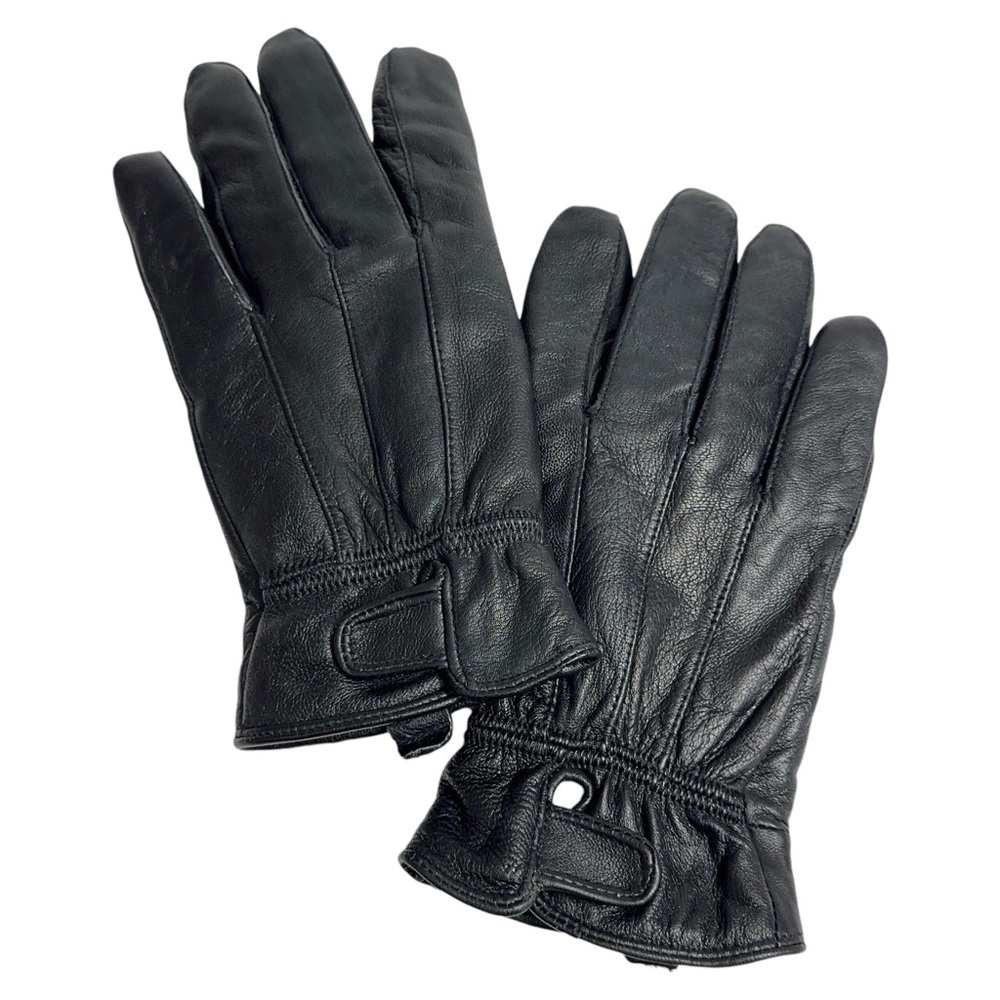 Vintage Black Leather Gloves Fleece Lined Womens XL